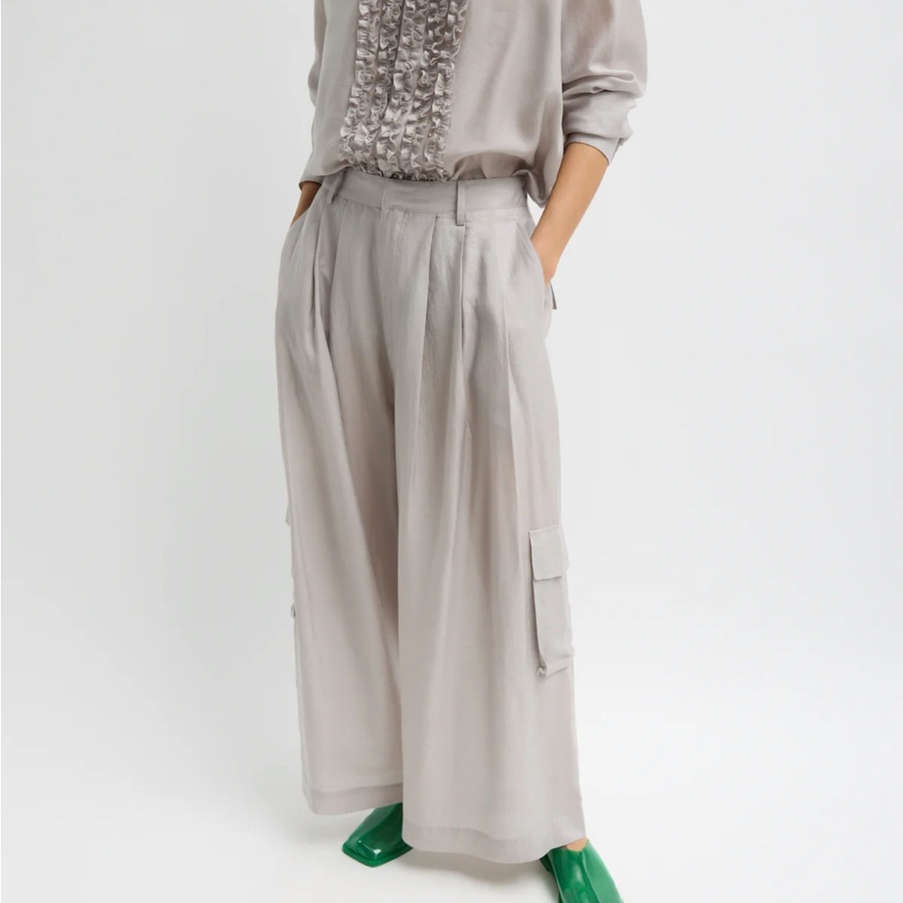 Tibi Silk Voile Cargo Triple Pleat Pant